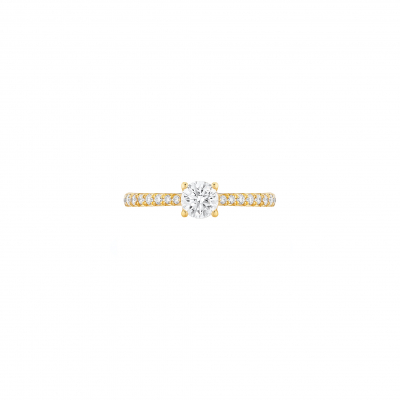 Solitaire 4 griffes ""C"" de Courbet pavé or jaune 18K et diamant de synthèse - Courbet