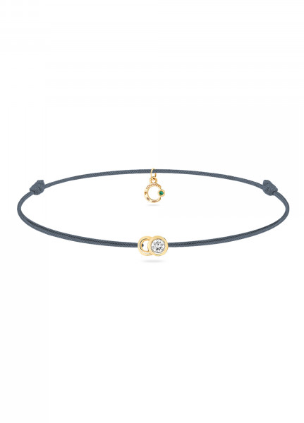 Bracelet cordon LET'S COMMIT bleu orage en or jaune - Face - Courbet