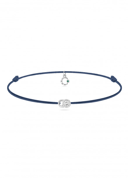 Bracelet cordon LET'S COMMIT bleu Courbet en or blanc - Face - Courbet