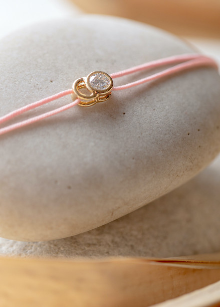 Bracelet cordon LET'S COMMIT rose ballerine en or jaune - Face - Courbet