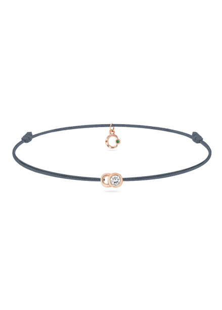 Bracelet cordon LET'S COMMIT bleu orage en or rose - Face - Courbet