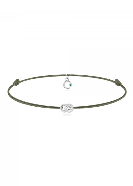 Bracelet cordon LET'S COMMIT vert jungle en or blanc - Face - Courbet