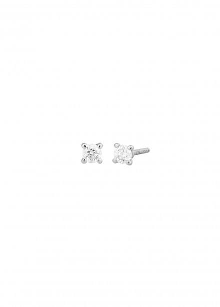 Boucles d’oreilles quatre griffes - Or blanc 18K (1,00 g), 2 diamants 0,20 ct - Courbet