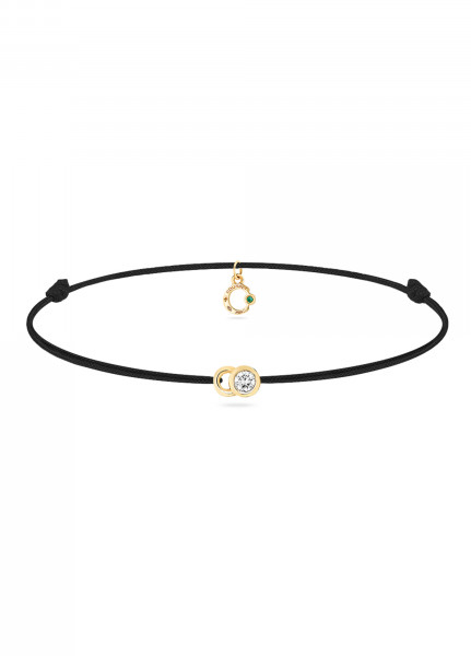 Bracelet cordon LET'S COMMIT noir carbone en or jaune - Face - Courbet