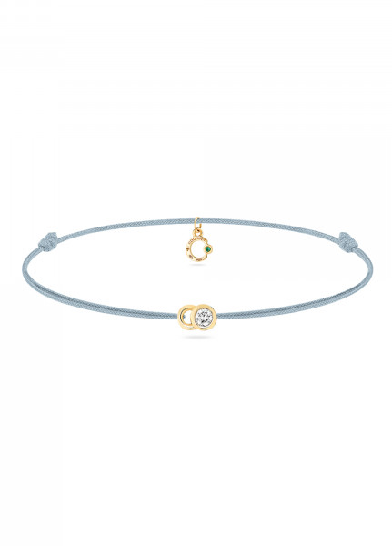 Bracelet cordon LET'S COMMIT bleu nuage en or jaune - Face - Courbet