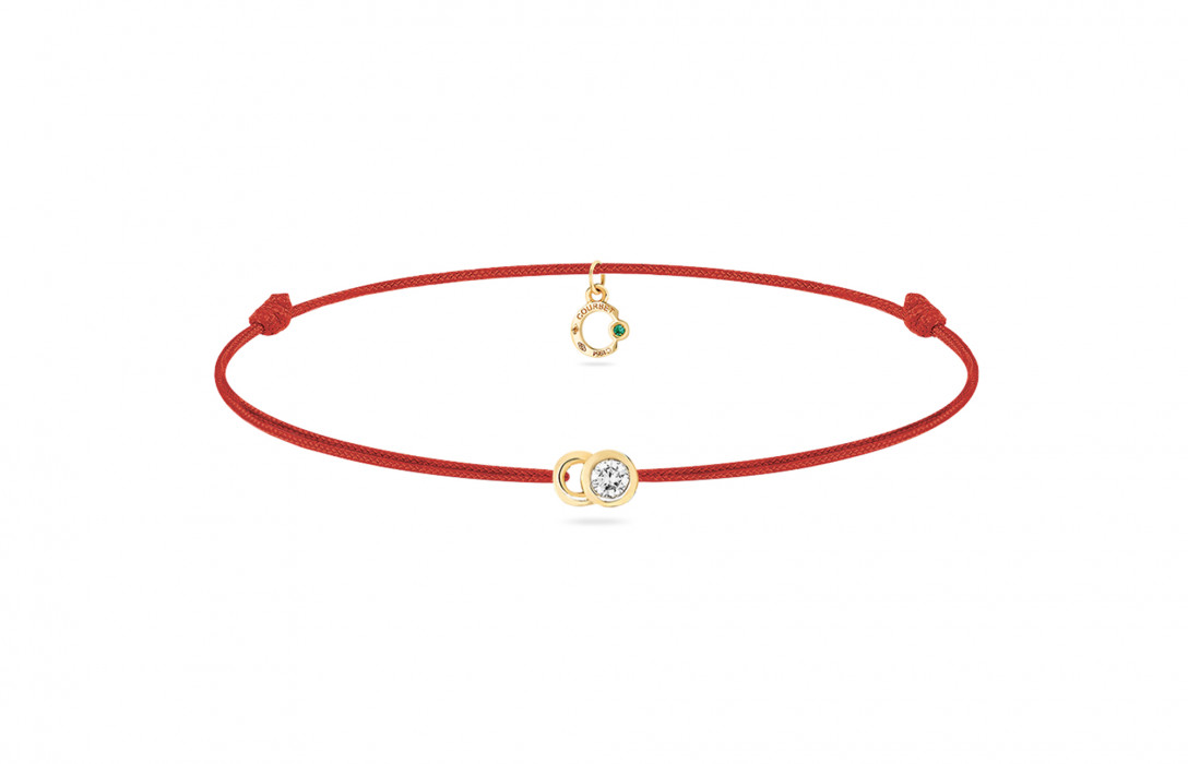 Bracelet cordon LET'S COMMIT rouge carmin en or jaune - Face - Courbet