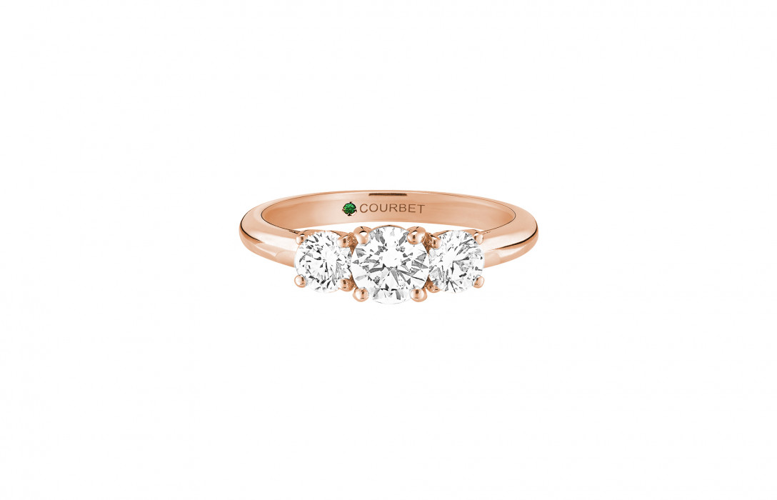 Bague solitaire Trio - Or rose 18K (4,30 g), 3 diamants 1,45 cts - Courbet