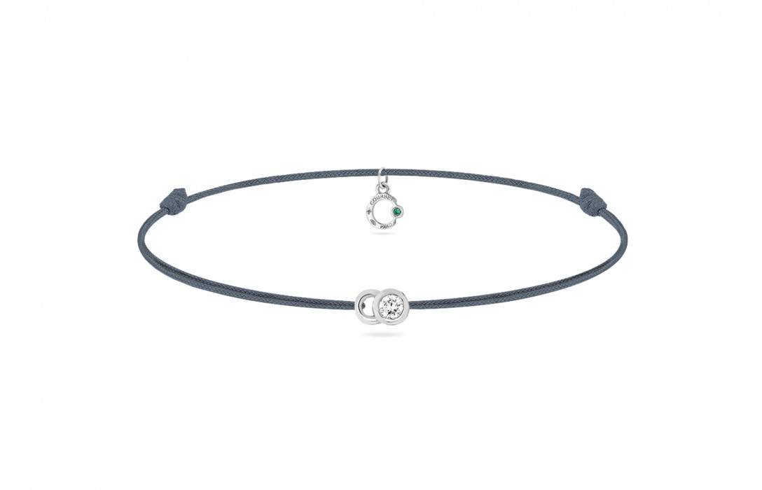 Bracelet cordon LET'S COMMIT bleu orage en or blanc - Face - Courbet