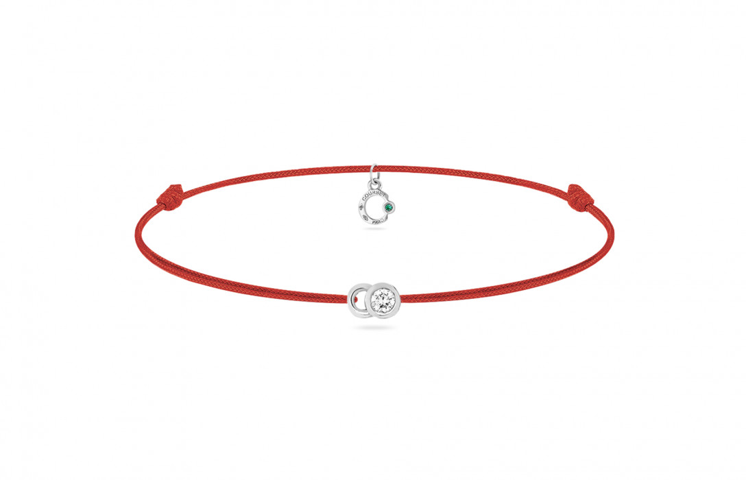 Bracelet cordon LET'S COMMIT rouge carmin en or blanc - Face - Courbet