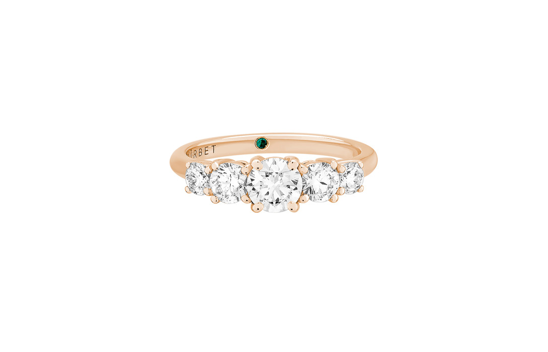 Bague solitaire Quintet - Or rose 18K (4,50 g), 5 diamants 1,20 cts - Courbet