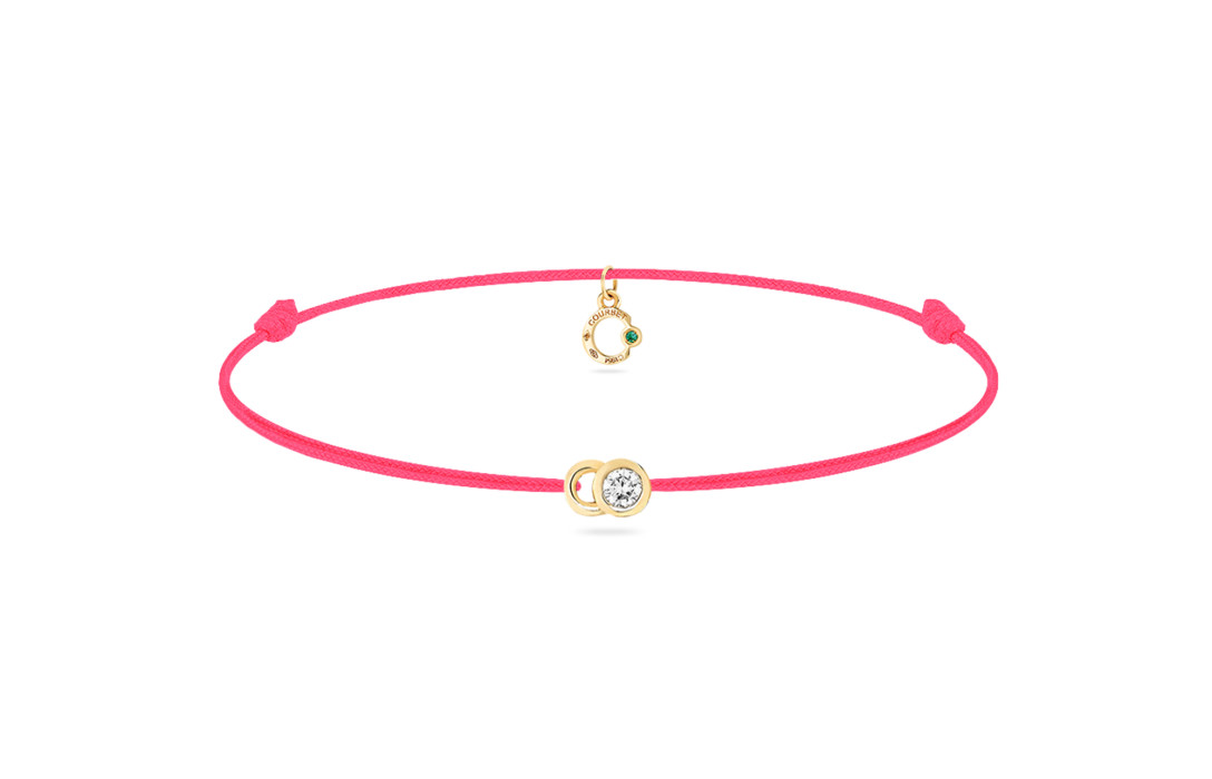 Bracelet cordon LET'S COMMIT rose fluo en or jaune - Face - Courbet