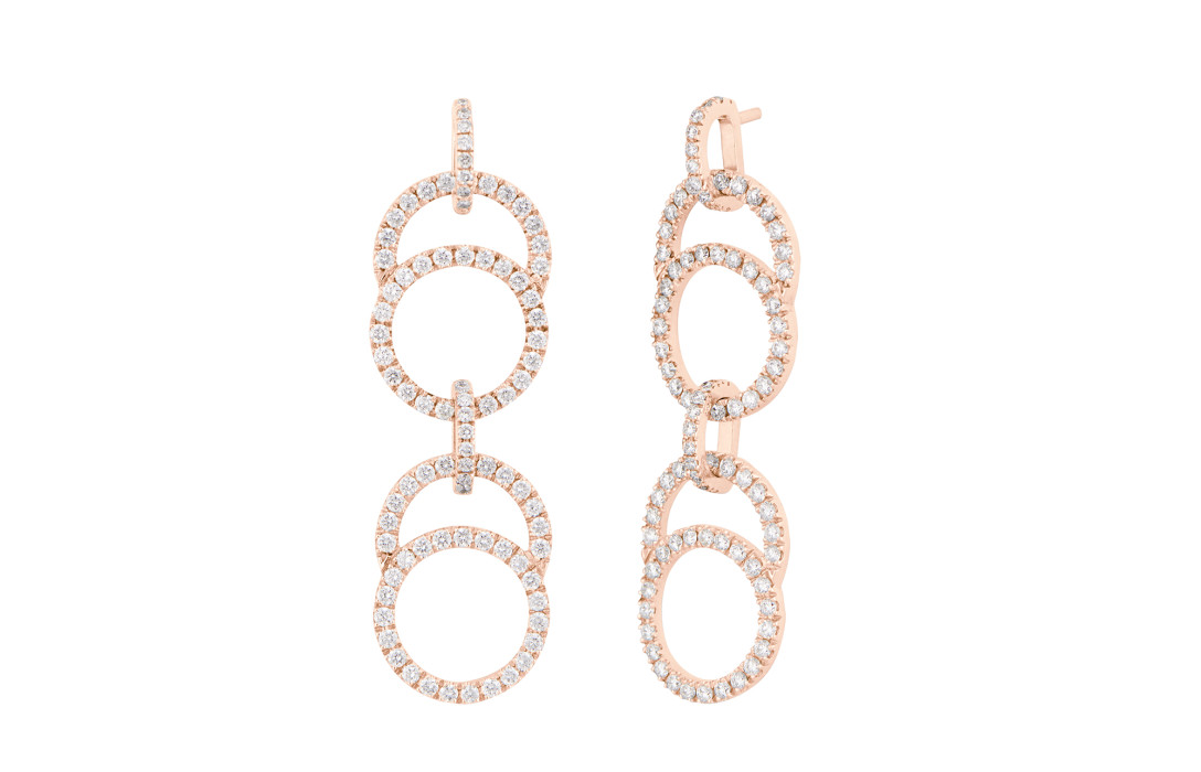 Boucles d'oreilles pendantes CELESTE pavées double en or rose - Courbet - Vue 1 - Courbet