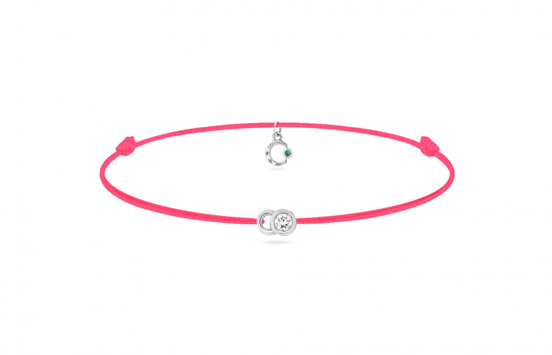 Bracelet cordon LET'S COMMIT rose fluo en or blanc - Face - Courbet