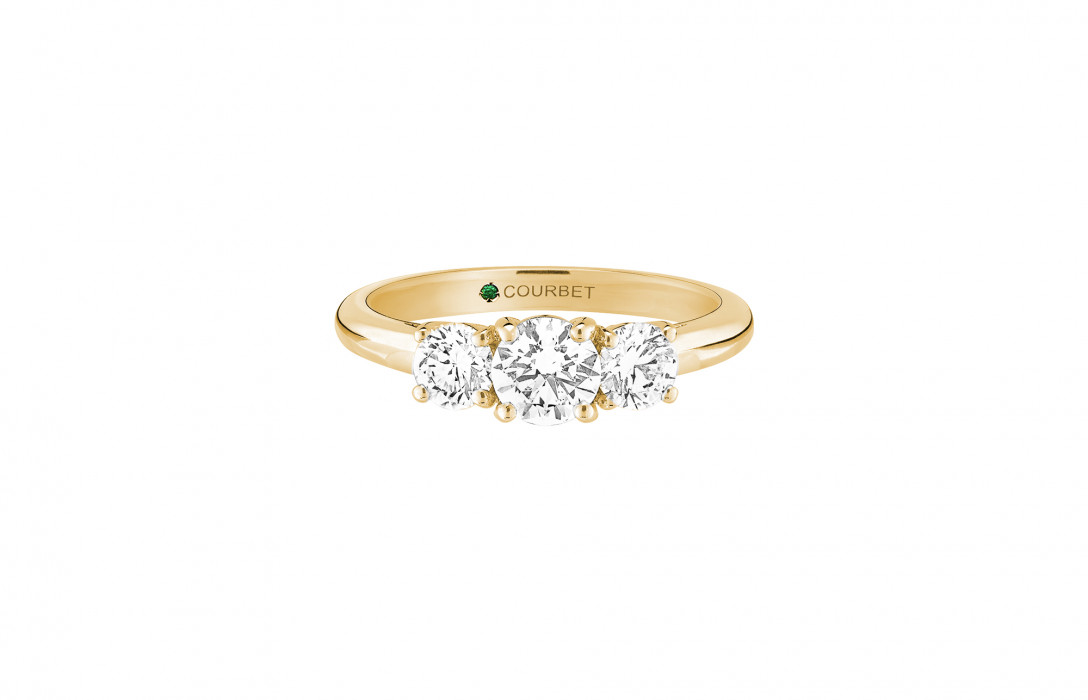 Bague solitaire Trio - Or jaune 18K (4,30 g), 3 diamants 1,45 cts - Courbet