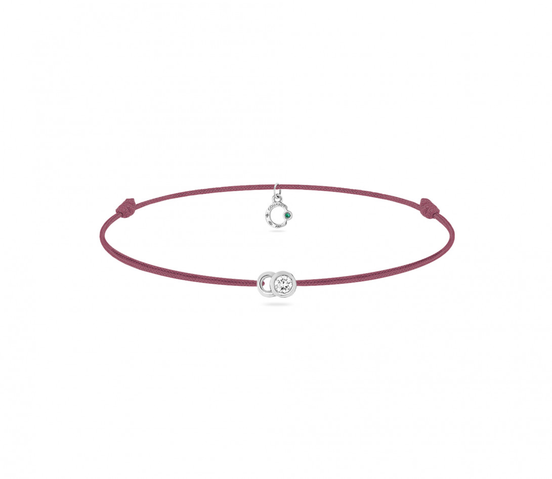 Bracelet cordon LET'S COMMIT bois de rose en or blanc - Face