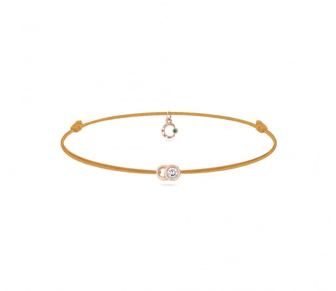 Bracelet cordon LET'S COMMIT jaune maya en or rose - Face