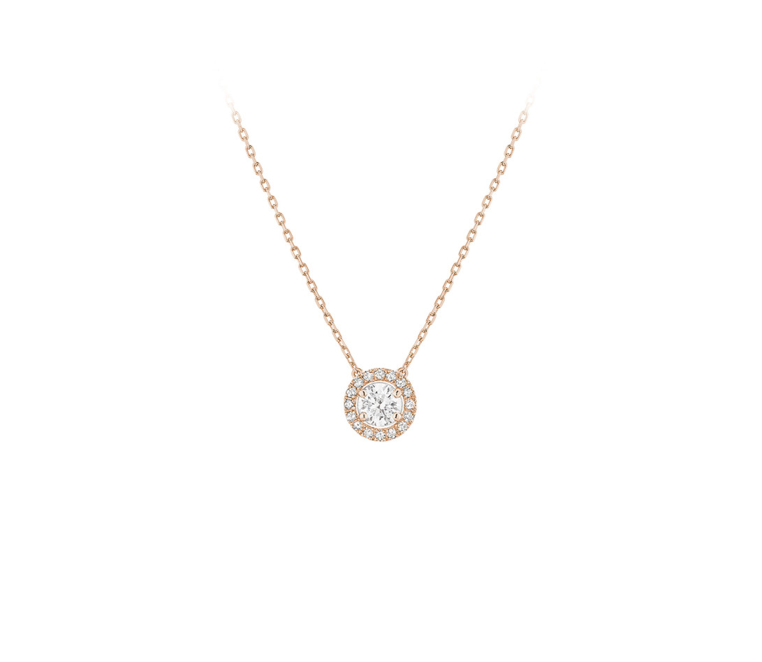 Collier Halo en or rose et diamants de synthèse 1,5ct