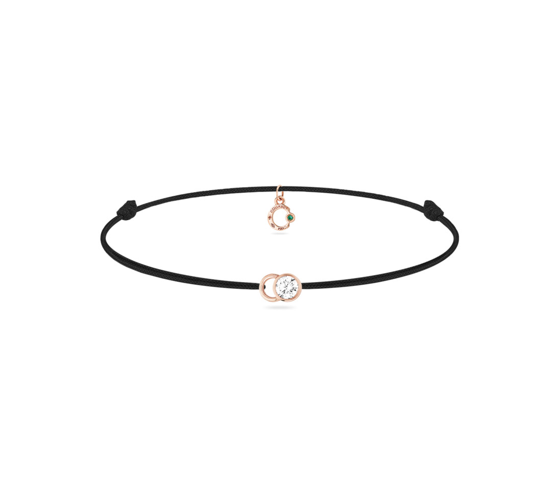 Bracelet cordon LET'S COMMIT noir carbone en or rose - Face