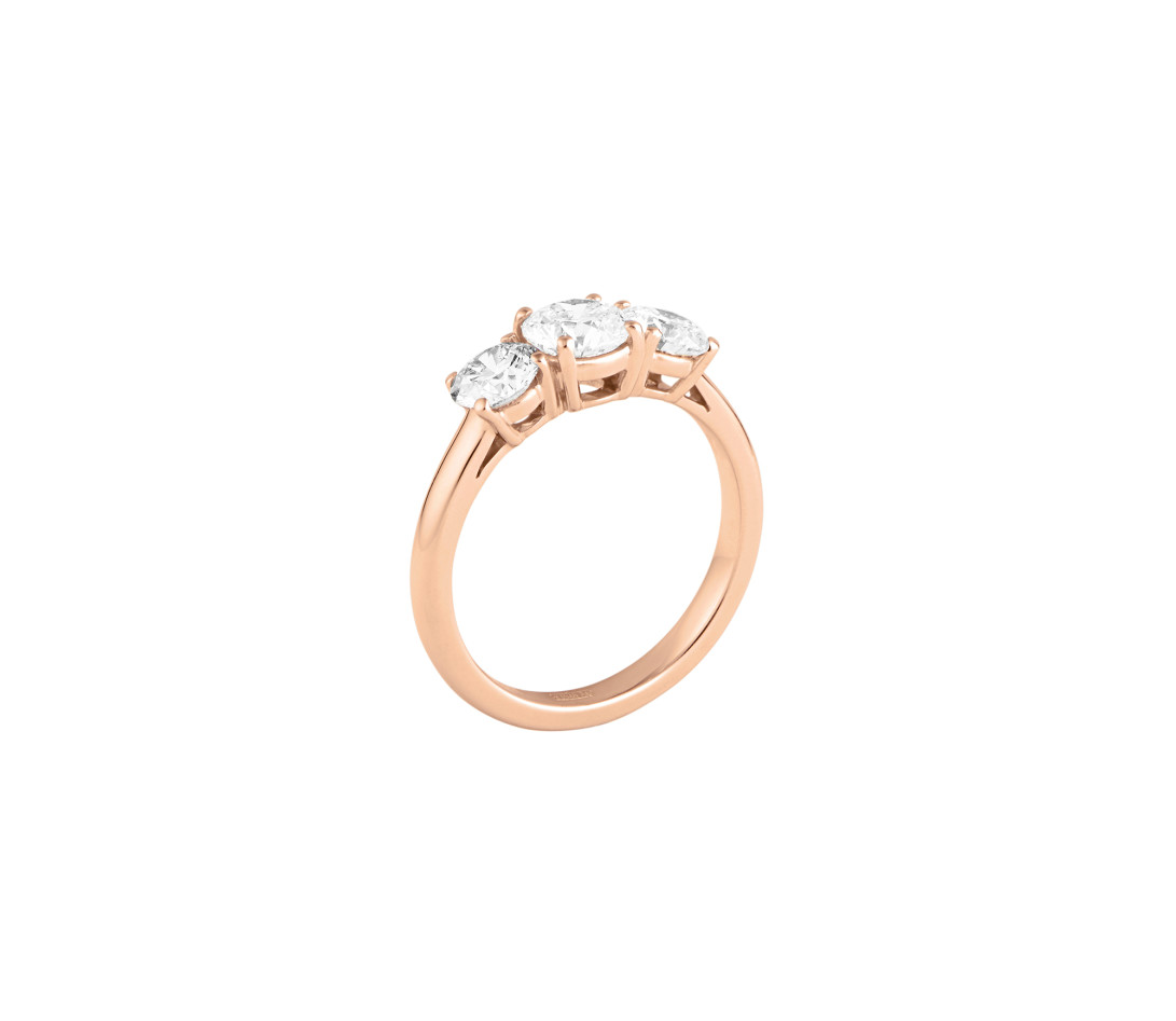 Bague solitaire Trio - Or rose 18K (4,90 g), 3 diamants 2 cts - Côté