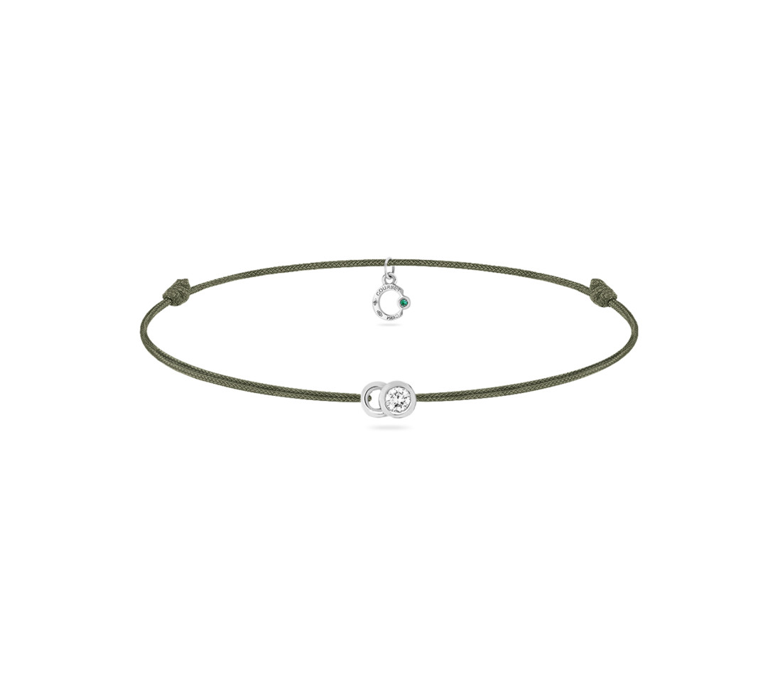 Bracelet cordon LET'S COMMIT vert jungle en or blanc - Face