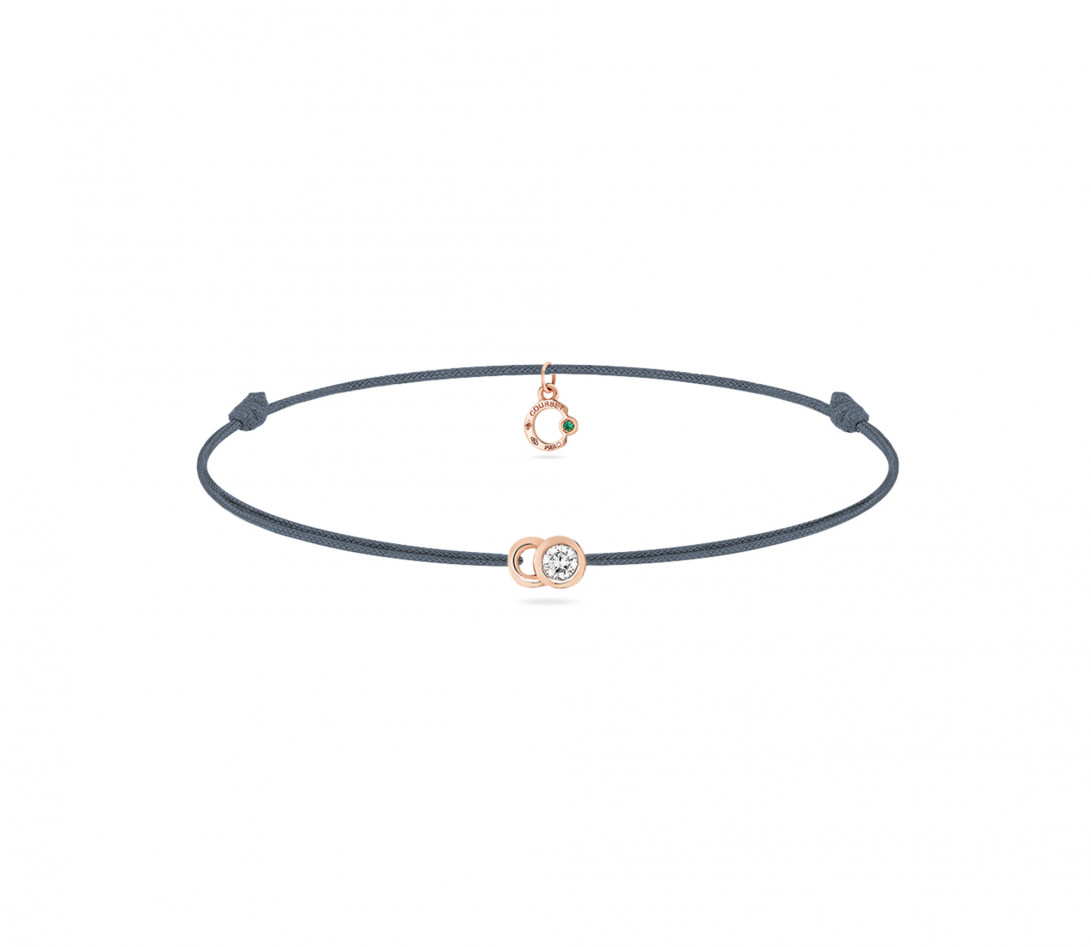 Bracelet cordon LET'S COMMIT bleu orage en or rose - Face