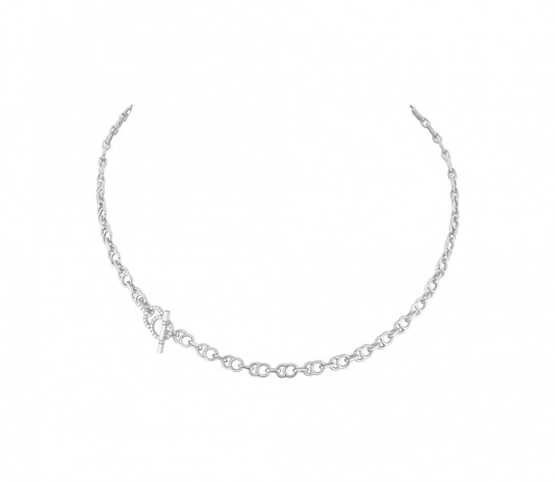 Collier chaîne CELESTE 38cm fermoir pavé en or blanc - P1