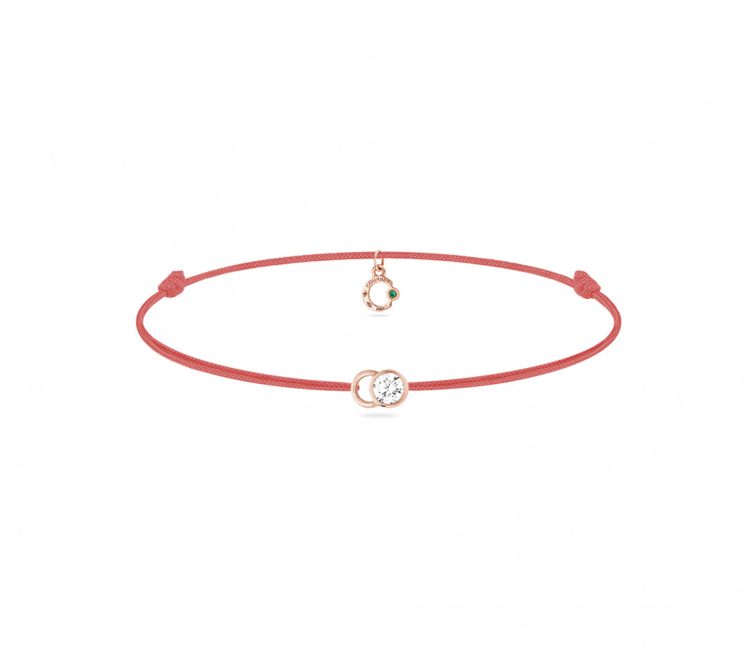 Bracelet cordon LET'S COMMIT orange corail en or rose - Face