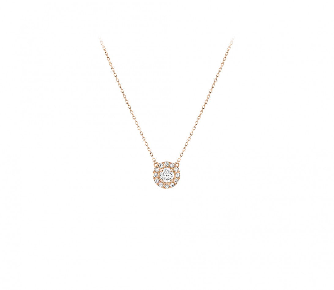 Collier Halo en or rose et diamants de synthèse 0,4ct