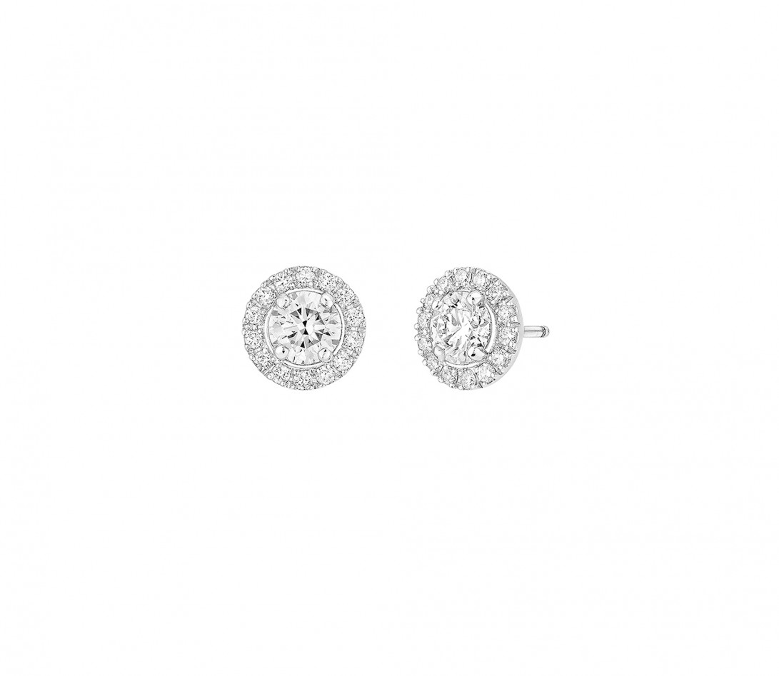 Boucles d'oreilles puces Halo en or blanc et diamants de synthèse 0,4ct