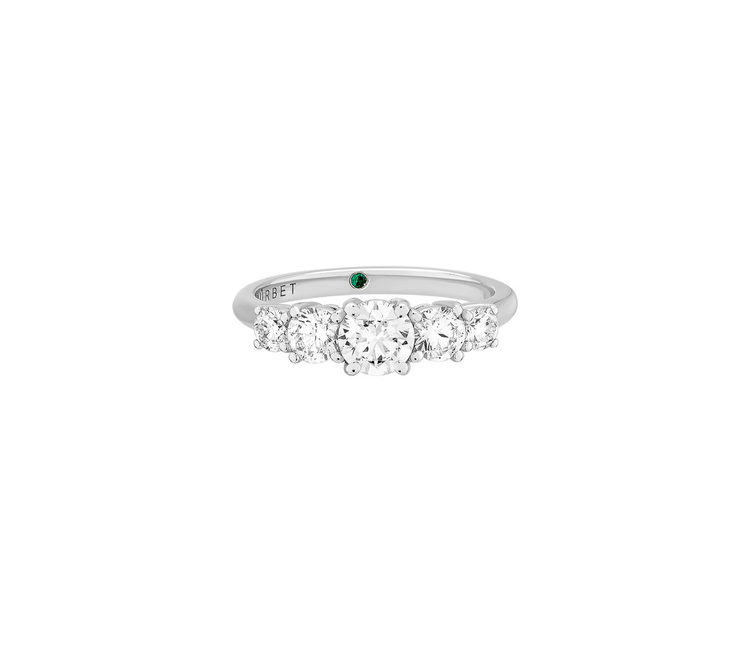 Bague solitaire Quintet - Or blanc 18K (4,50 g), 5 diamants 1,20 cts - Face