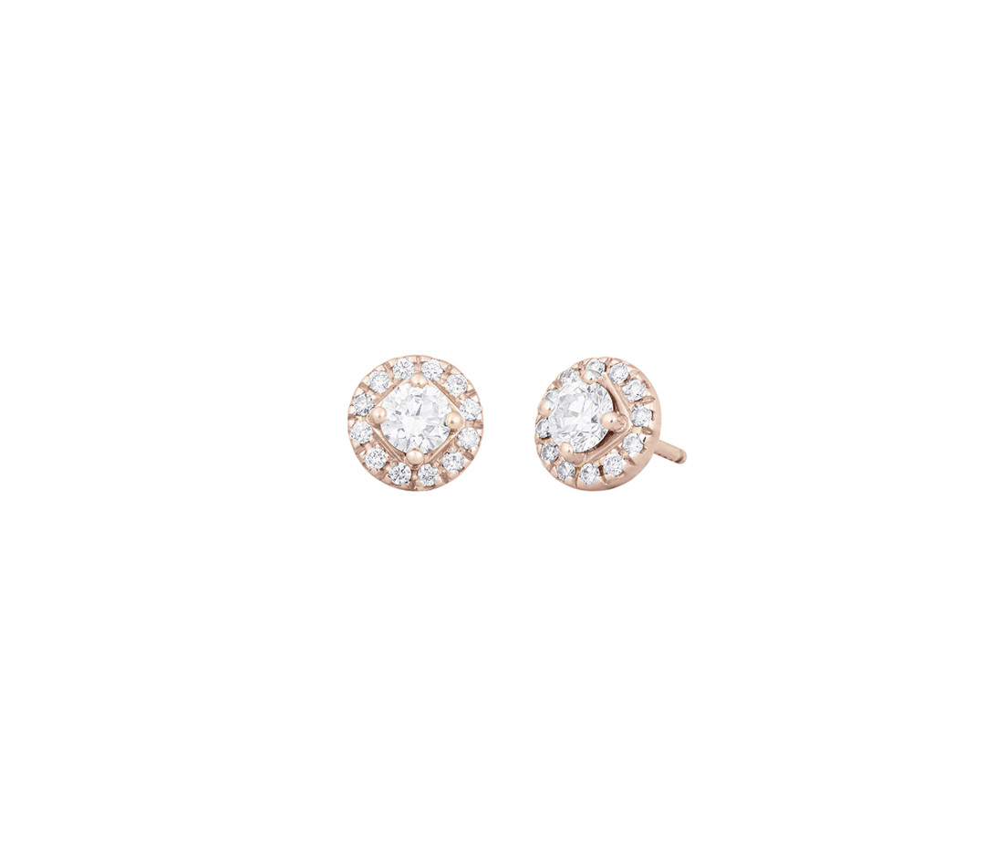 Boucles d'oreilles puces Halo en or rose et diamants de synthèse 0,3ct