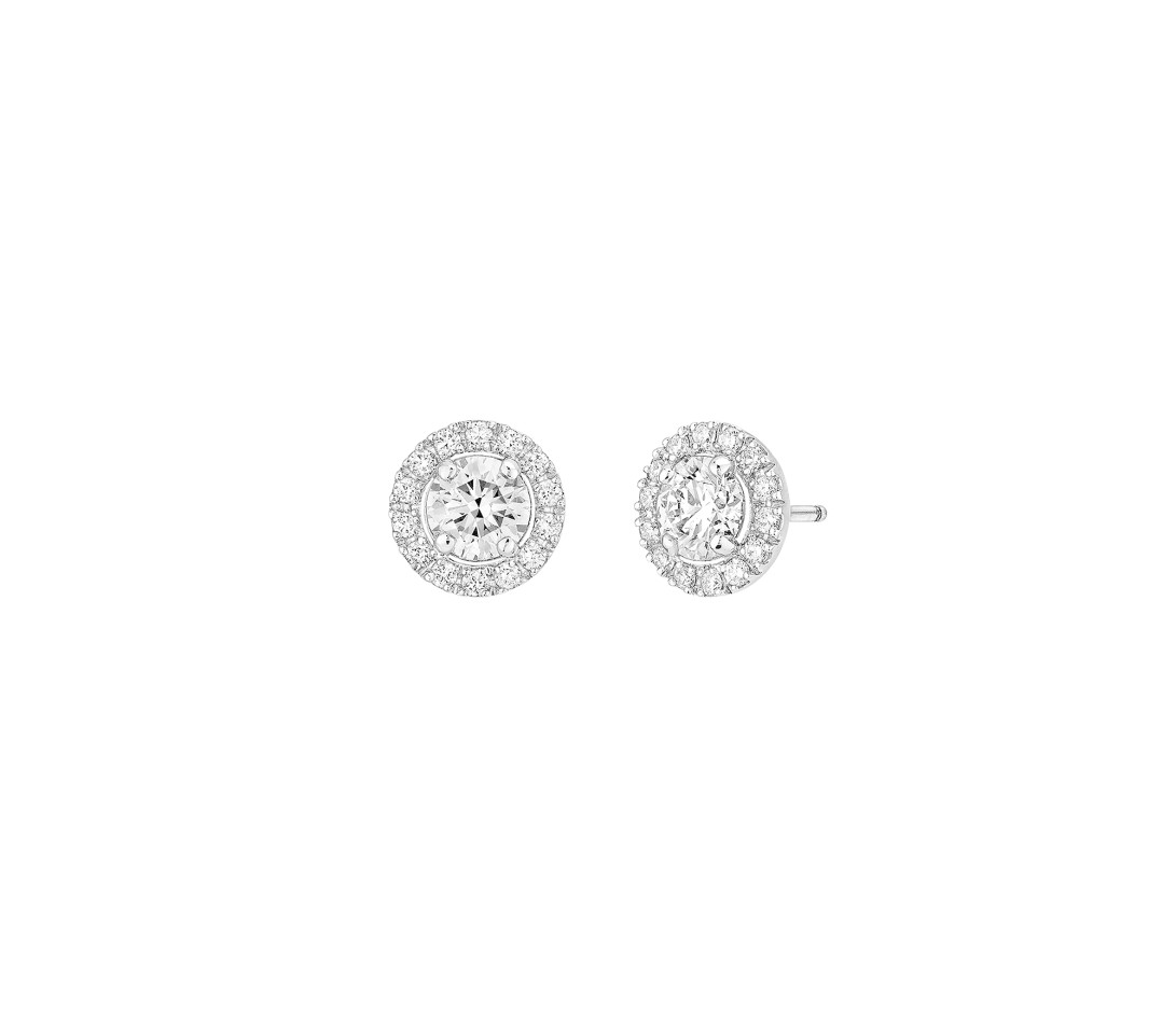 Boucles d'oreilles puces Halo en or blanc 18K recyclé et diamants de synthèse 1,80cts - Courbet - Vue 1