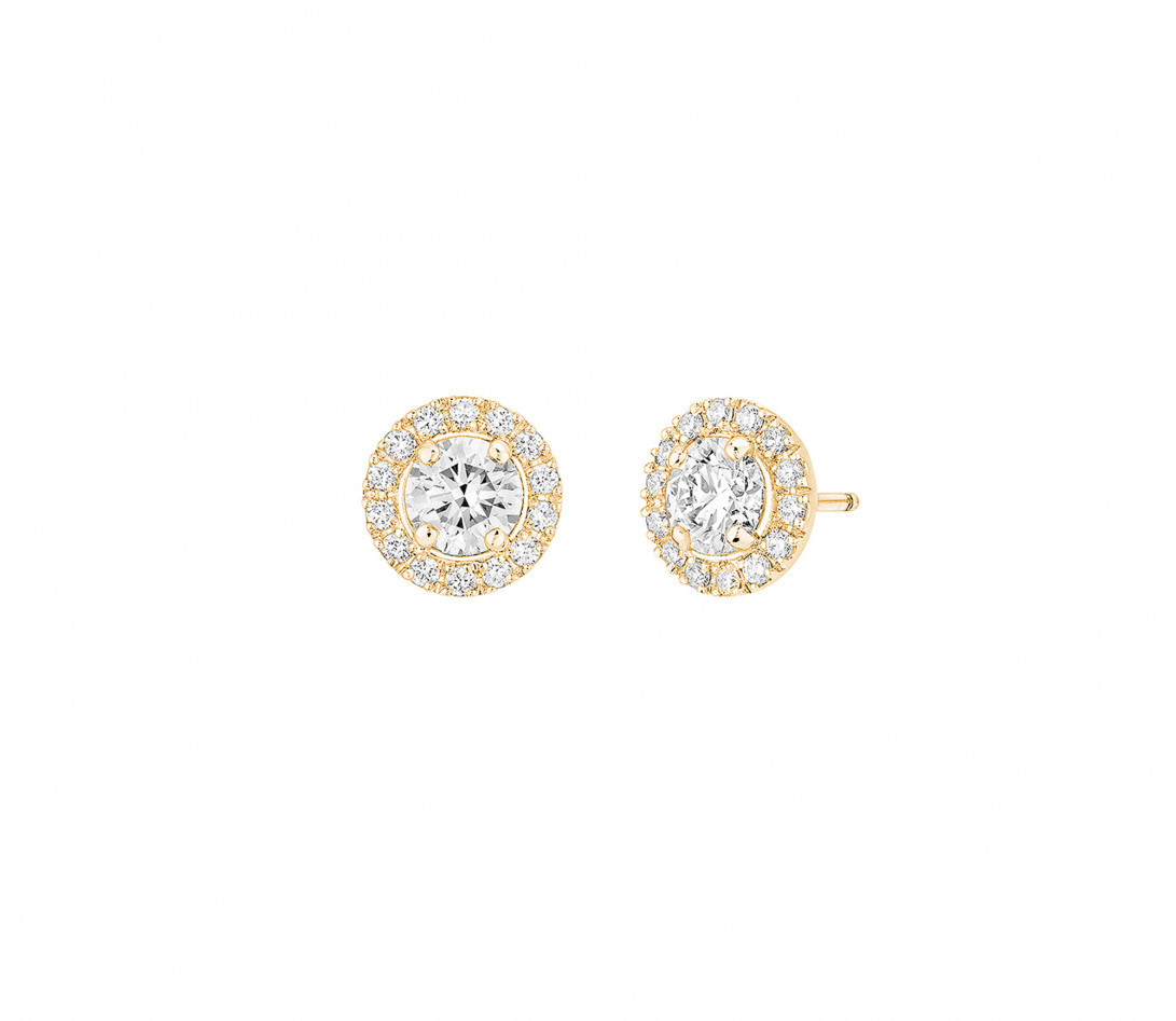 Boucles d'oreilles Halo en or jaune et diamants de synthèse 1ct