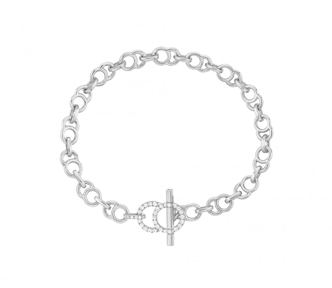 Bracelet chaîne CELESTE fermoir pavé en or blanc - Rond