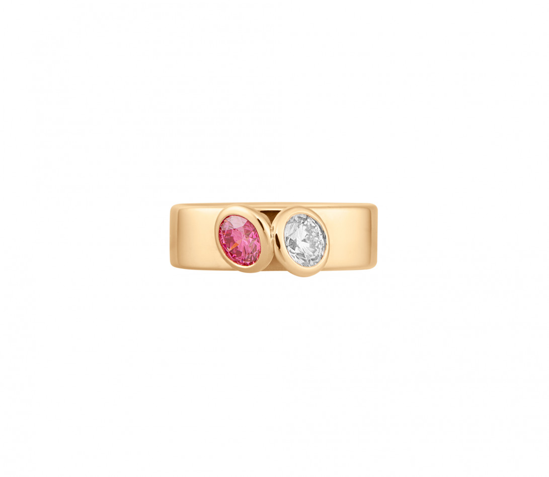 Bague 2 Courbet - Or jaune 18K (7,00g), 2 diamants (1 rose) 1ct - Vue 3