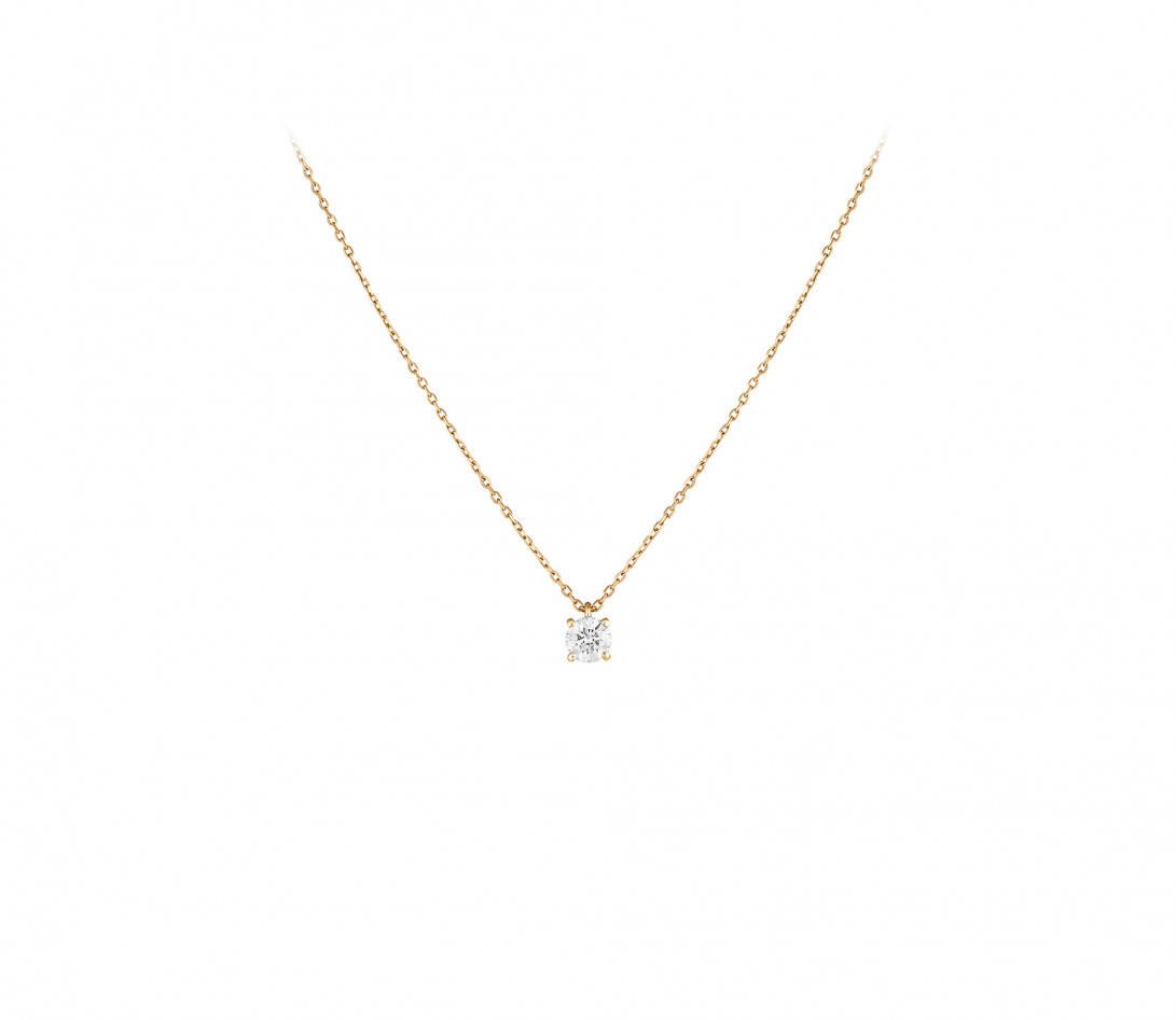 Collier quatre griffes - Or jaune 18K (2,00 g), diamant 0,5 ct - Face