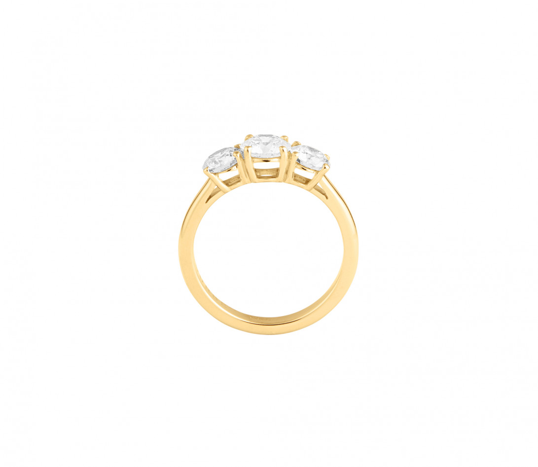 Bague solitaire Trio - Or jaune 18K (4,90 g), 3 diamants 2 cts - Profil