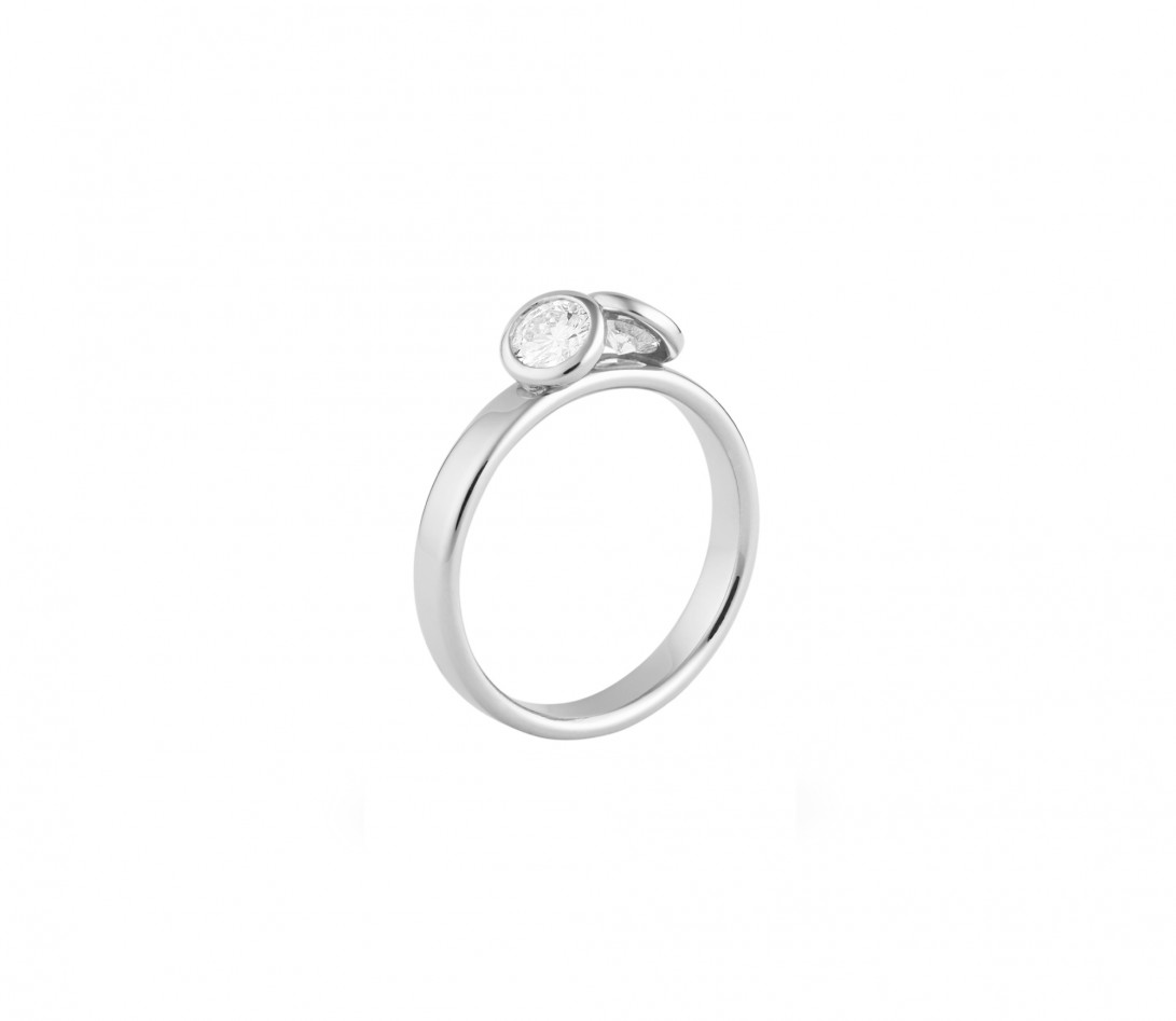 Bague 2 Courbet - Or blanc 18K (3,50g), 2 diamants 1ct - Côté