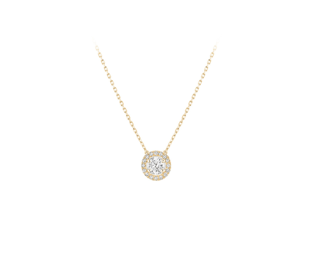 Collier Halo en or jaune et diamants de synthèse 0,8ct