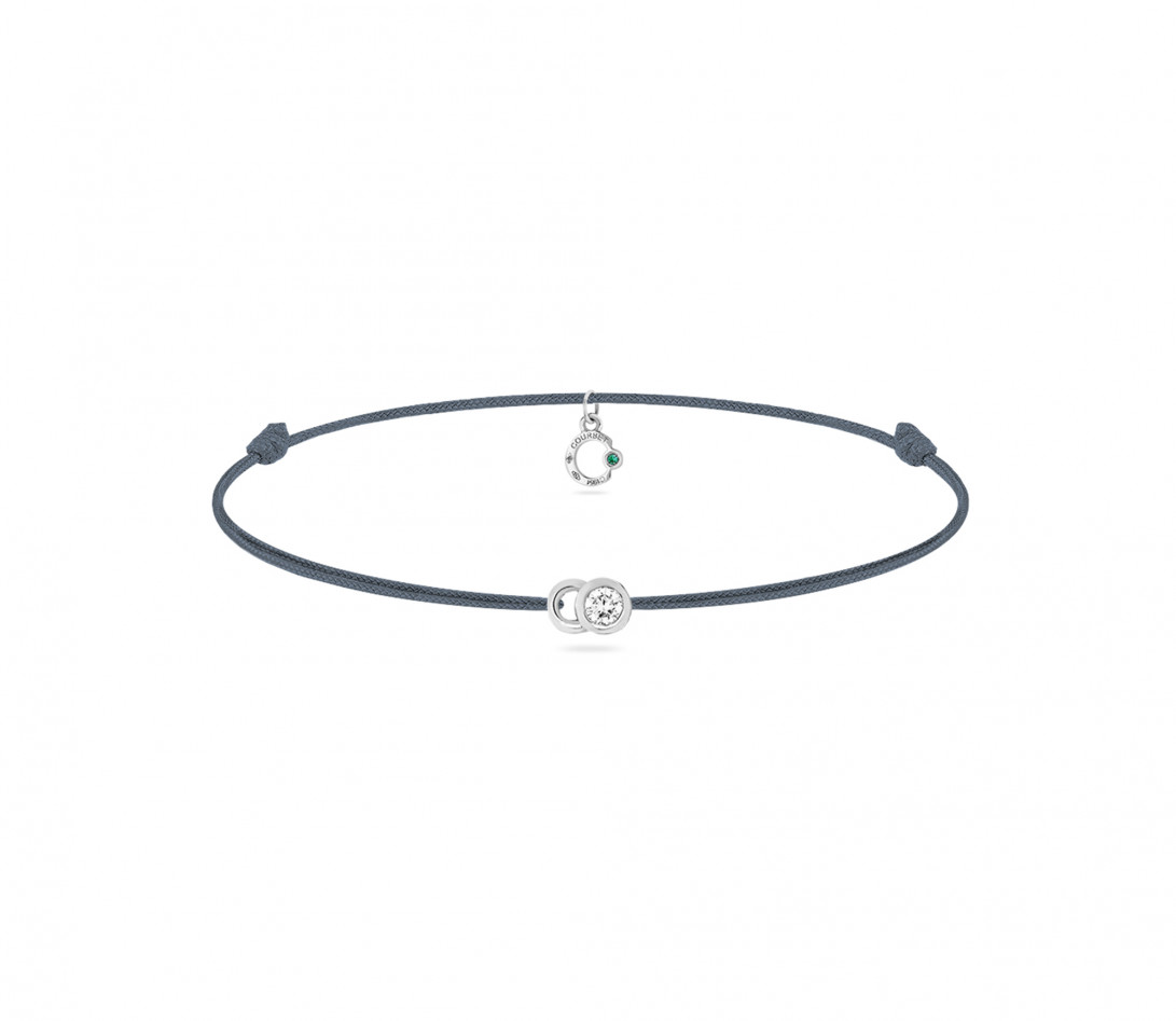 Bracelet cordon LET'S COMMIT bleu orage en or blanc - Face