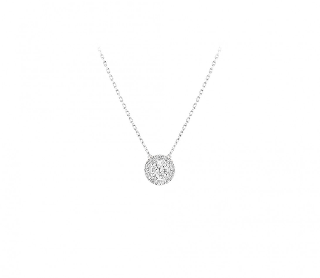 Collier Halo en or blanc et diamants de synthèse 1ct