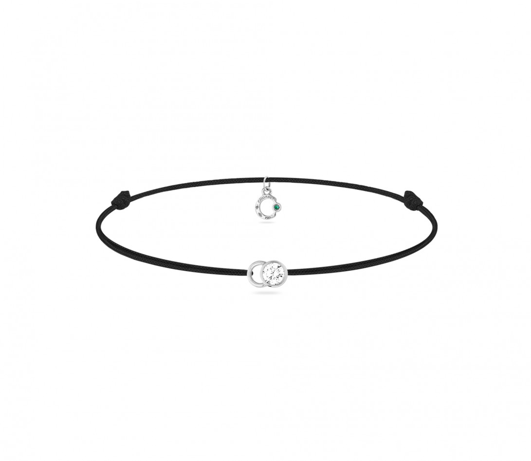 Bracelet cordon LET'S COMMIT noir carbone en or blanc - Face