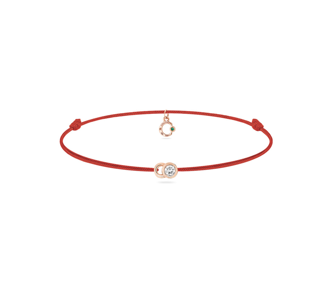 Bracelet cordon LET'S COMMIT rouge carmin en or rose - Face