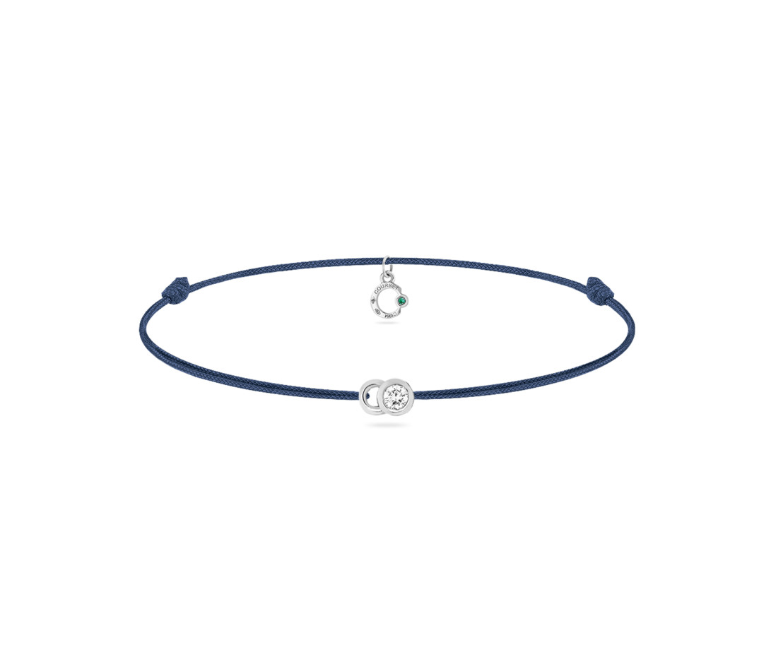 Bracelet cordon LET'S COMMIT bleu Courbet en or blanc - Face