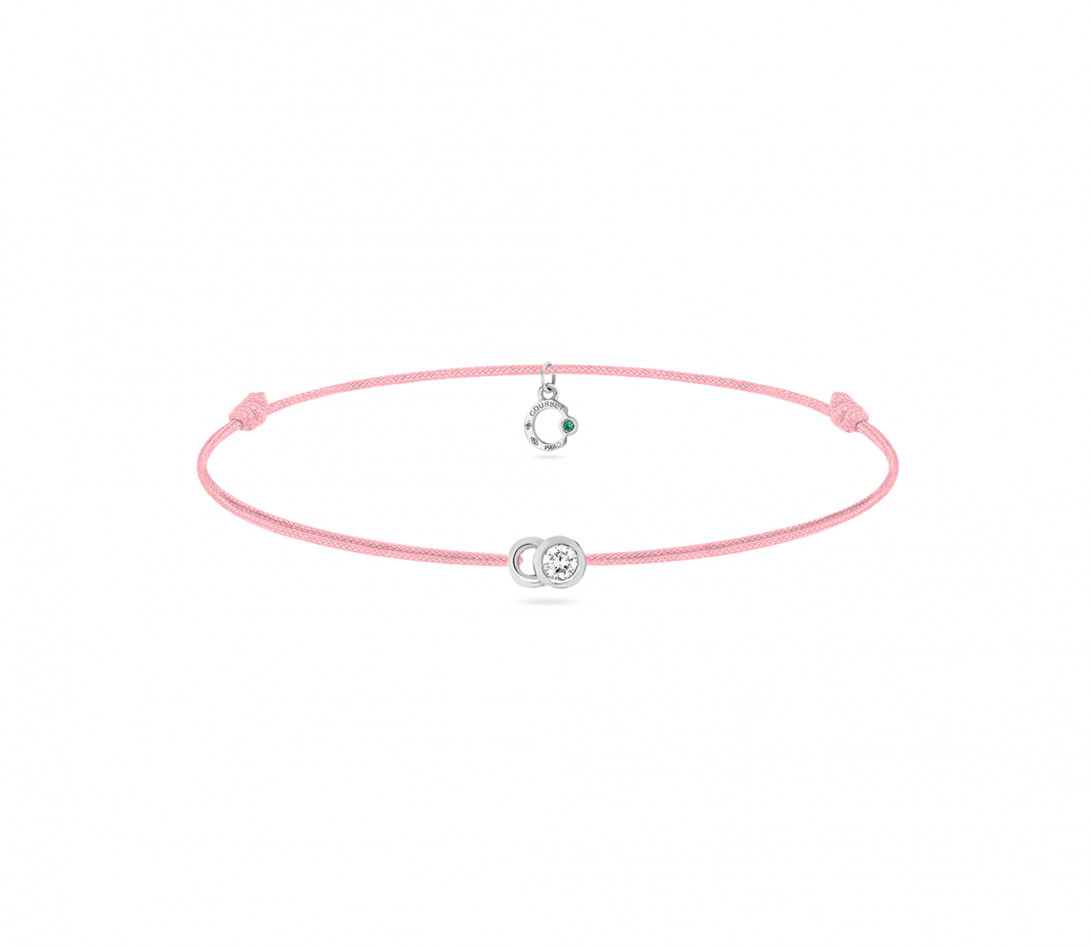 Bracelet cordon LET'S COMMIT rose ballerine en or blanc - Face