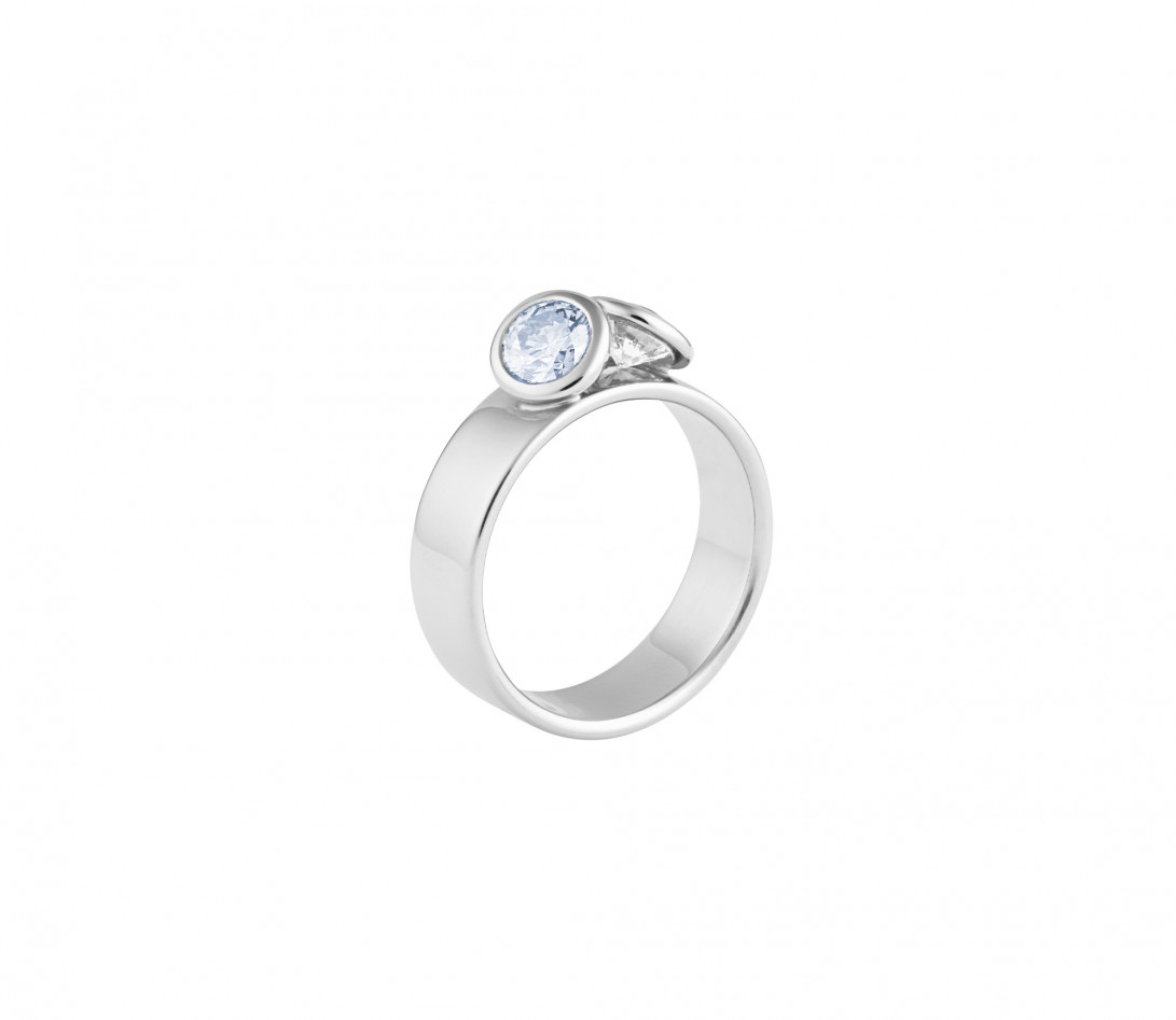 Bague 2 Courbet - Or blanc 18K (7,00g), 2 diamants (1 bleu) 1ct - Côté