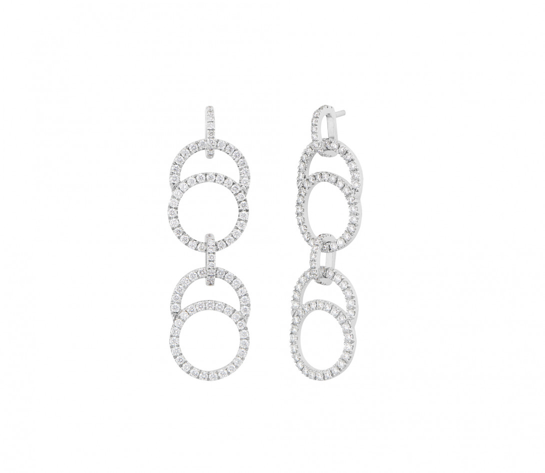 Boucles d'oreilles pendantes CELESTE pavées double en or blanc 18K recyclé et diamants de synthèse - Courbet - Vue 1