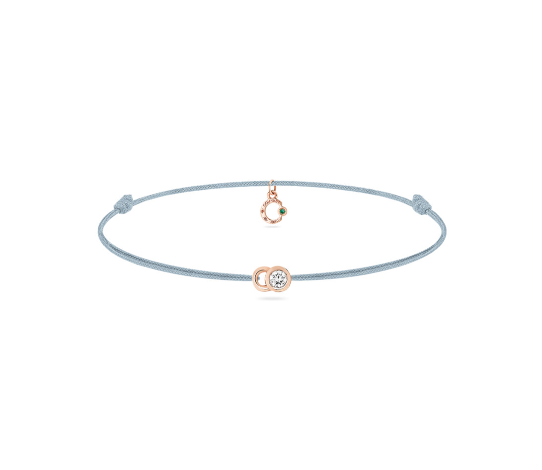 Bracelet cordon LET'S COMMIT bleu nuage en or rose - Face