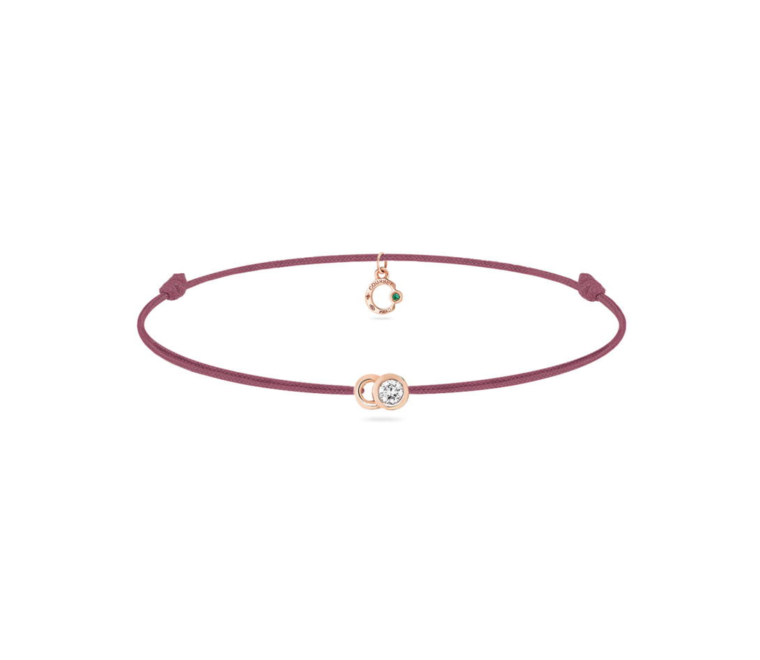 Bracelet cordon LET'S COMMIT bois de rose en or rose - Face