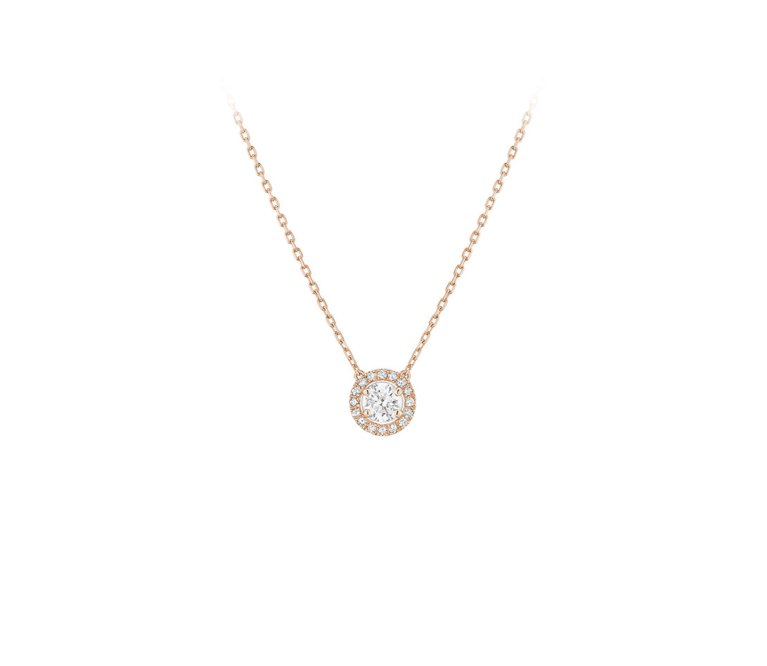 Collier Halo en or rose et diamants de synthèse 0,6ct